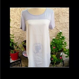 NWT $245 Donna Karan Colorblock Blouse/Tunic White/Gray - Large